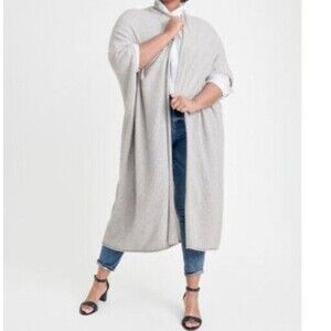 NWT New Womens XL 1X Ryllace Plus 100% Cashmere Open Sweater Duster Gray Long